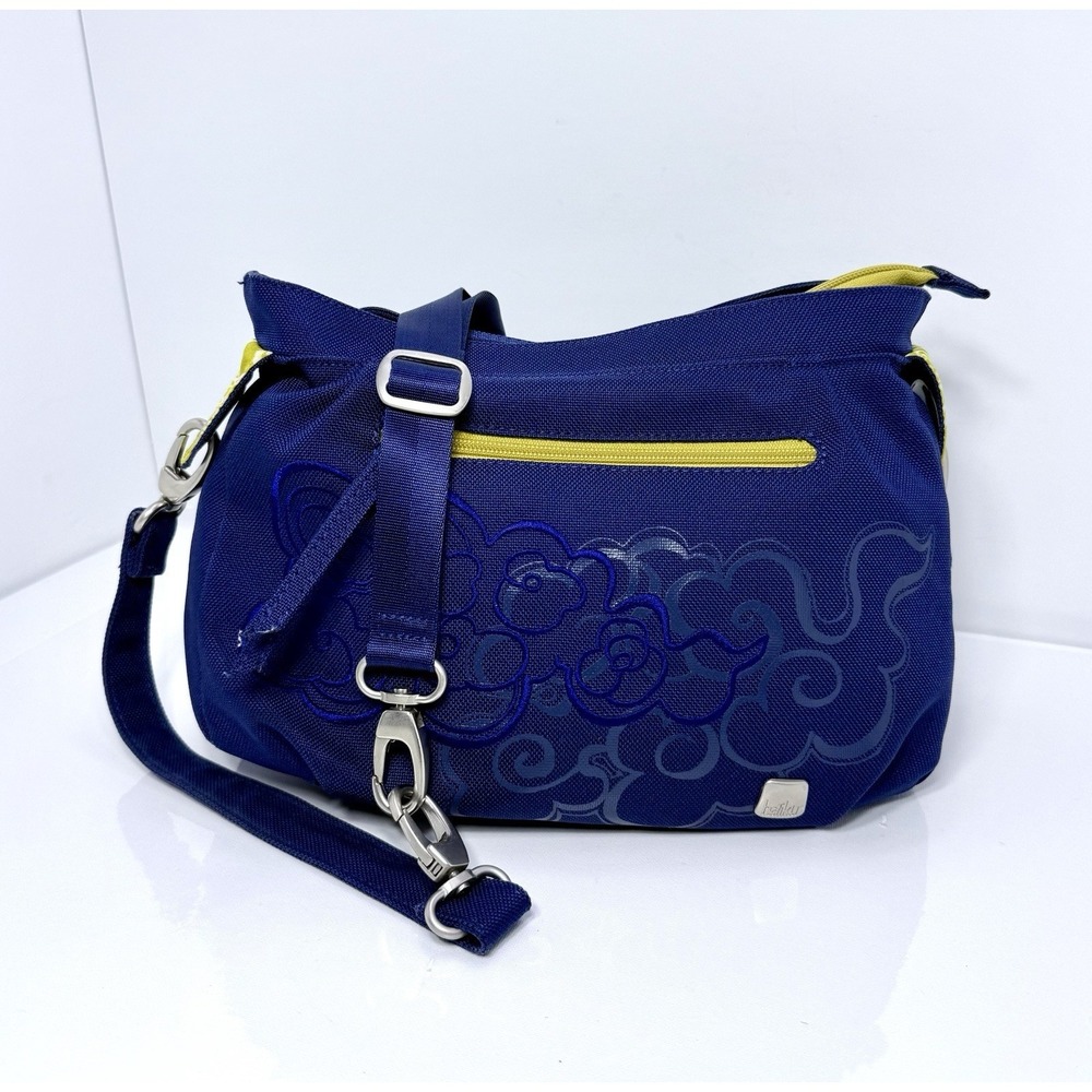 Haiku by Sharon Eisenhauer Blue Yellow Embroidered Flower Crossbody Purse Bag